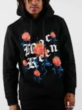 Black MacKeen Floral Graphic Hoodie - Men's Black Pullover Sz S